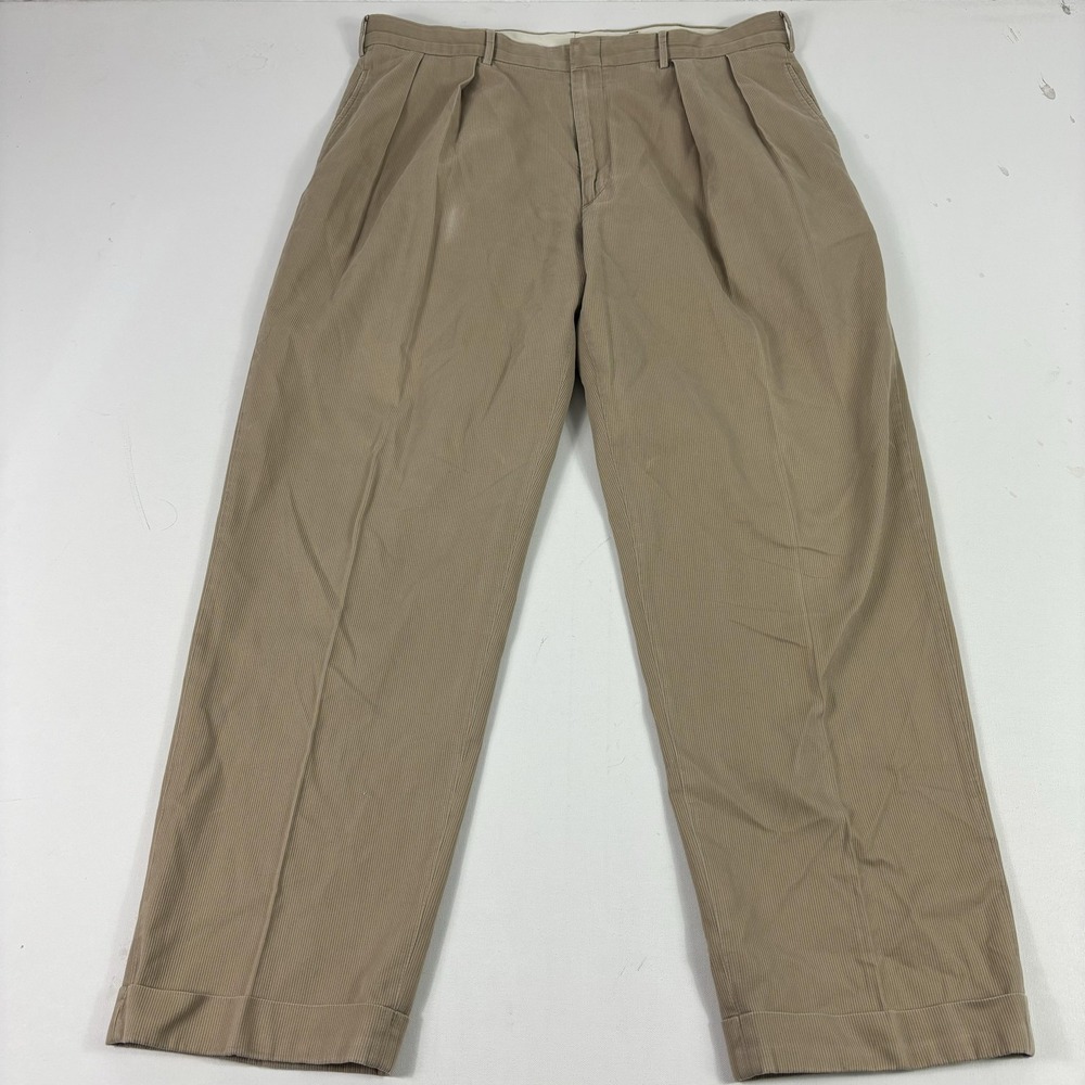 Vintage Polo Ralph Lauren Dress Pants Mens 40x32 Beige Corduroy Pleated Cuffed